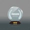 Round glass trophy award. Acrilic blank crystal prize on isolated background. Round glass award cup for winner. Realistic pedestal