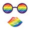 Round glasses with rainbow lenses and a slightly open mouth with sexy plump lips. Rainbow colors. LGBT Pride Month