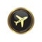 Round golden button with Airplane icon