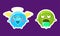 Round Green and Blue Emoji Character Flying Angel and Vomiting Vector Set