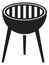 Round grill with metal bars grid. Meat roasting device