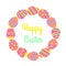 Round Happy Easter freme with eggs and lettering. Greeting vector card