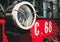 Round headlight of retro vintage steam train