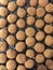 Round homemade cookies on a baking sheet. View from above. Background.