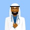 Round icon smiling arab doctor in suit with stethoscope