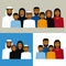 Round icon of smiling arab family. Father, mother, son and daughter.