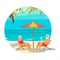 Round icon summer activity. Elderly people characters on a loungers