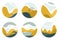 Round icons, badges, logos with abstract landscapes of mountains, fields and water. Vector isolates on a white background.
