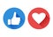 Round icons for evaluation. Rating symbols. Button thumb up and heart. Vector