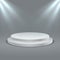 Round illuminated podium. Stage podium scene with lighting. Vector 3D two-stage platform on gray background