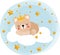 Round illustration sweet dreams with teddy bear prince sleeping on cloud