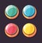 Round interface buttons. Cartoon color button, user app gaming development elements. Game design, shine glossy vector
