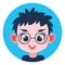 Round kid avatar. Funny boy in glasses portrait