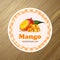 Round label or sticker design with mango illustration. Homemade mango jam. For natural or organic fruit products and health care