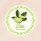 Round label or sticker design in vintage style with lime illustration. Natural lime. For natural or organic fruit