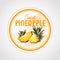 Round label or sticker design in vintage style with pineapple illustration. Sweet natural pineapple. For natural or organic fruit