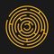 Round labyrinth maze game. Maze circle fun puzzle isolated on black background. Puzzle riddle logic game concept. Vector