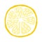 Round lemon slice. Yellow summer citrus cut. Hand drawn cartoon tropical juicy sliced fruit. Stock vector flat