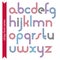 Round light lower case letters with triple lines, vector colorful delicate small characters.
