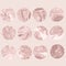 Round light pink marble pattern texture set. Vector pale illustration.