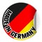 Round Made in Germany sticker or badge with German flag, one side curled up