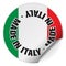 Round Made in Italy sticker or badge with italian flag, one side curled up