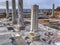 Round marble columns and stairs from Roman times in Cesarea Israel