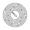 Round maze and syringe  symbol inside labyrinth. Addiction and medicine theme. Vector editable template. Isolated clipart.