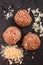 Round meat balls with chopped onion, salt, peppercorns and bread