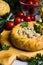 Round meat pie with vegetables