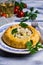 Round meat pie with vegetables