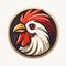 round minimalistic logo emblem with rooster head on white isolated background