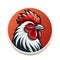 round minimalistic logo emblem with rooster head on white isolated background