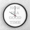 Round Modern Office Clock with Now Is a Good Time Sign. 3d Rendering