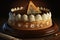 round napoleon cake decorated with cream, chocolate and caramel