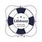 Round nautical logo, lifebuoy with a rope in vintage style.