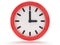 Round office clock shows three o\'clock