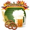 Round Oktoberfest Celebration design with beer and pretzel