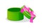 Round open green gift box with bow for games