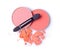 Round orange crashed eyeshadow and blusher for makeup as sample of cosmetics product with applicator