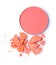 Round orange crashed eyeshadow and red blusher for makeup as sample of cosmetics product