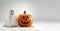 Round orange Halloween pumpkin and white scary ghost, Generative AI, generative artificial intelligence