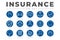 Round Outline Insurance Icon Set with Car, Property, Fire, Life, Pet, Travel, Dental, Commercial, Health, Marine, Liability Web