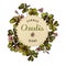 Round paper emblem over hand drawn oxalis