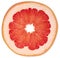 Round piece of grapefruit on a white isolated background, top view