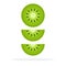 Round piece of kiwi and two wedges of kiwi vector flat isolated