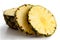 Round pineapple slices with skin isolated.