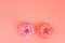 Round pink donut on pink background copy spase for text