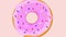 Round pink donut spinning around itself background for bakery kitchen