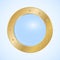 Round porthole, round golden porthole window isolated on light background. Vector, cartoon illustration